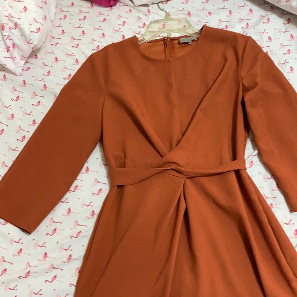 Burnt orange twist front dress